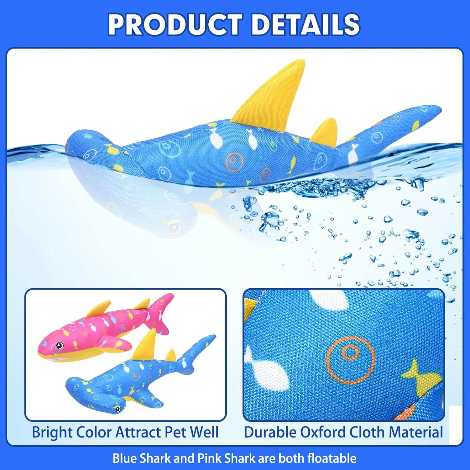 BINGPET Floating Fetch Pool Toy for Dogs,2 Pack Squeaky Shark Water Toys Pet Chew Toy for Summer Pool Playing Games,Interactive Floating Water Dog Toy for Small Medium Large Dogs