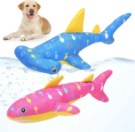 BINGPET Floating Fetch Pool Toy for Dogs,2 Pack Squeaky Shark Water Toys Pet Chew Toy for Summer Pool Playing Games,Interactive Floating Water Dog Toy for Small Medium Large Dogs