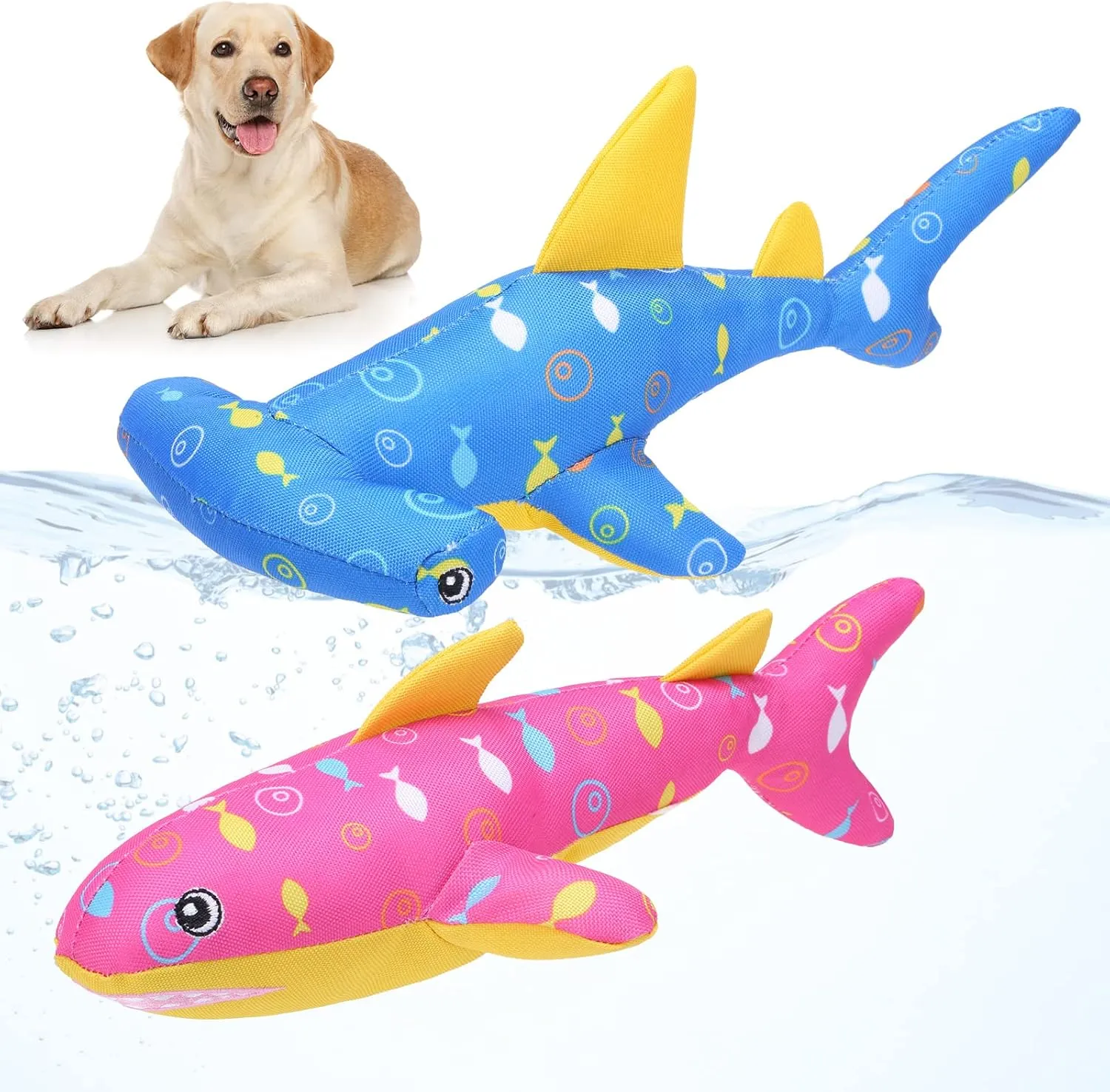 BINGPET Floating Fetch Pool Toy for Dogs,2 Pack Squeaky Shark Water Toys Pet Chew Toy for Summer Pool Playing Games,Interactive Floating Water Dog Toy for Small Medium Large Dogs