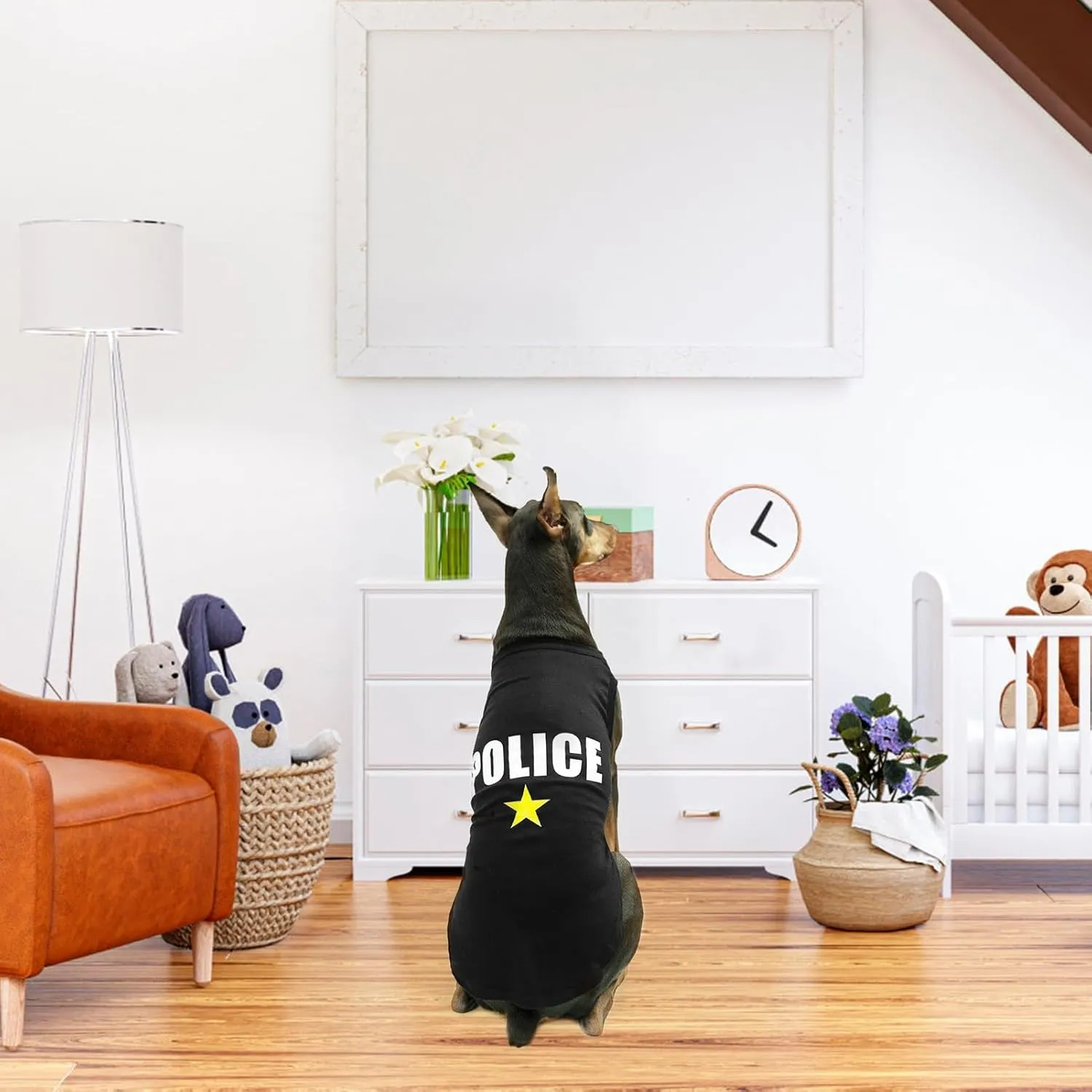 BINGPET Police Dog Shirts,Soft Cotton Puppy Tshirt,Breathable Lightweight Dog Costumes Tank Top Vest,Machine Washable Stretchy Clothes for Small Medium Large Dogs Boy Girl