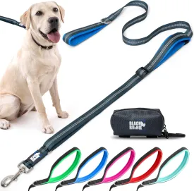 Black Rhino Double Handle Dog Leash - Heavy Duty Adjustable Leash for Large Dogs That Pull - Reflective Two Handle Neoprene Padded Design - 5 to 6 ft - Includes Pouch for Treats and More - Dark Blue