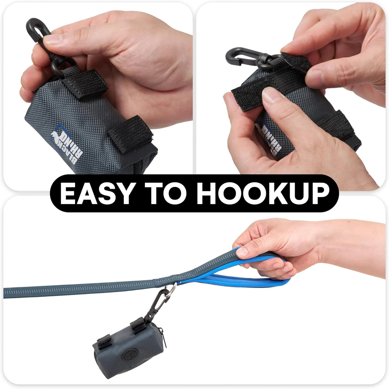 Black Rhino Double Handle Dog Leash - Heavy Duty Adjustable Leash for Large Dogs That Pull - Reflective Two Handle Neoprene Padded Design - 5 to 6 ft - Includes Pouch for Treats and More - Dark Blue