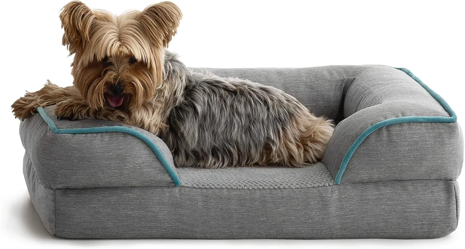 Brindle Orthopedic Dog Bed for Medium Dogs - Waterproof Dog Sofa Bed Medium, Supportive Memory Foam Pet Couch Bed with Removable Washable Cover, Water Resistant Cover, Nonskid Bottom, Dove Gray