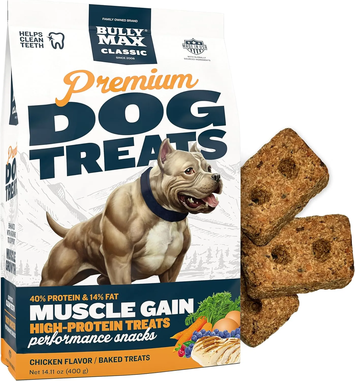 Bully Max Premium High Protein Dog Treats for Puppy & Adult Dogs - Training Dog Food Treats with 40% Protein, Real Meat, Veggies & BCAAs for Small, Medium & Large Breeds, Chicken Flavor, 400g Bag