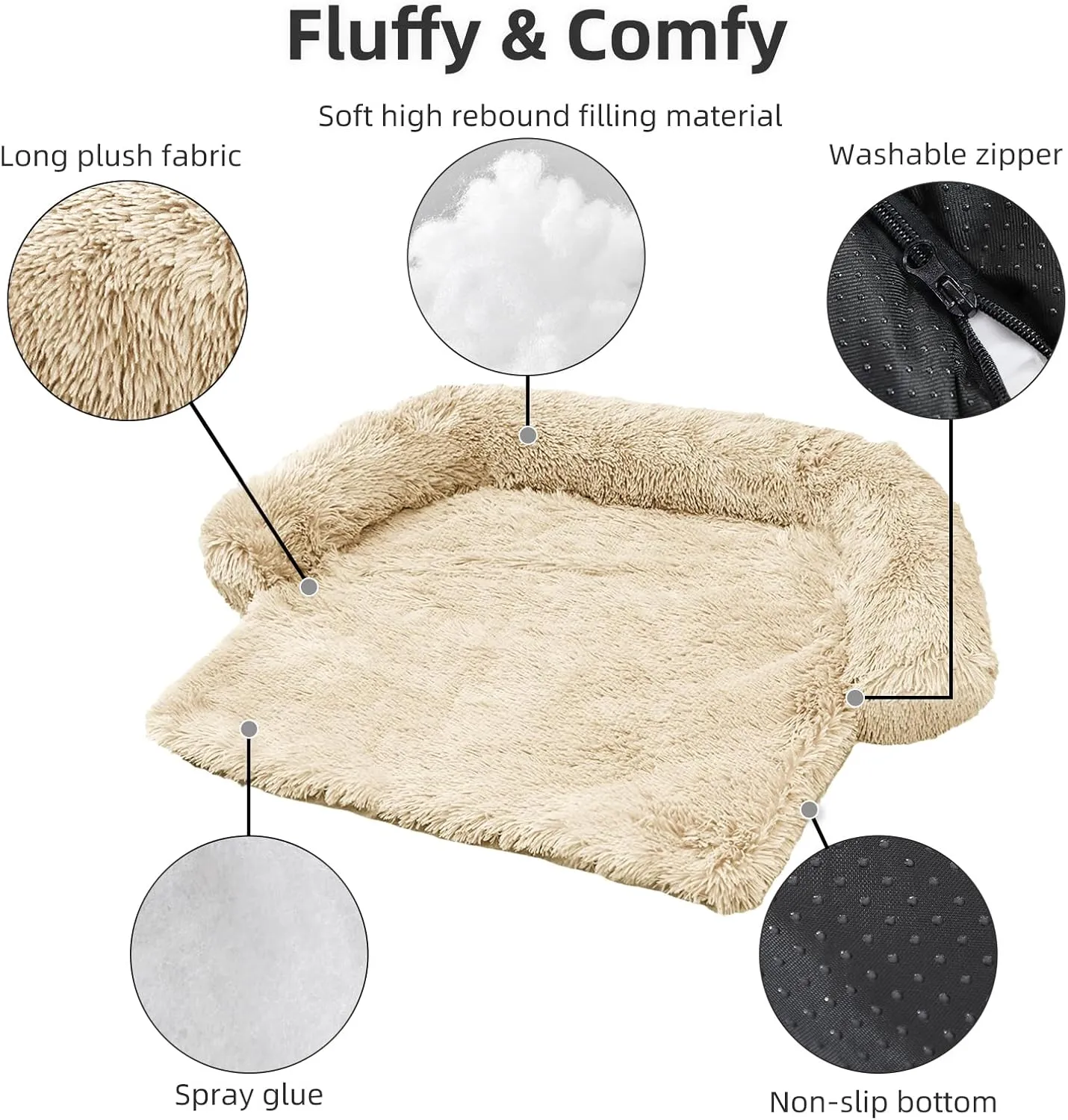 Calming Dog Bed Fluffy Plush Dog Mat for Furniture Protector with Removable Washable Cover for Large Medium Small Dogs and Cats (Large, Beige)