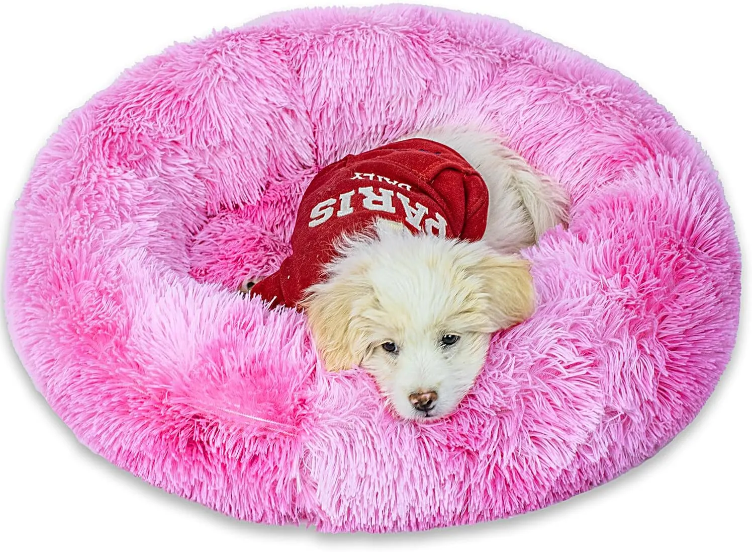Calming Dog Bed for Small Medium Dogs Cats, 23'' Round Anti-Anxiety Warm Fluffy Plush Faux Fur Bed, Soft Anti-Slip Donut Washable Pet Bed, Fits up to 30 lbs Pets