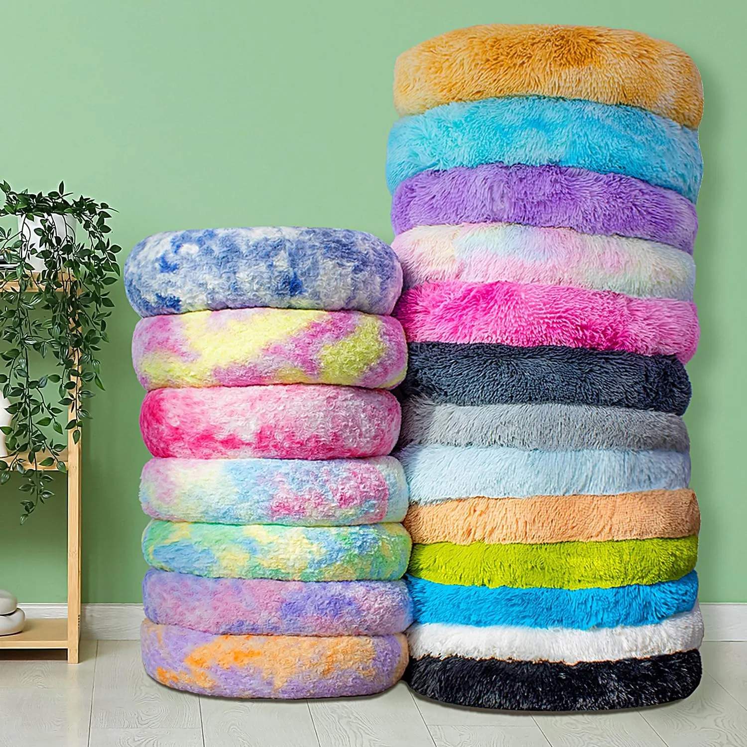 Calming Dog Bed for Small Medium Dogs Cats, 23'' Round Anti-Anxiety Warm Fluffy Plush Faux Fur Bed, Soft Anti-Slip Donut Washable Pet Bed, Fits up to 30 lbs Pets