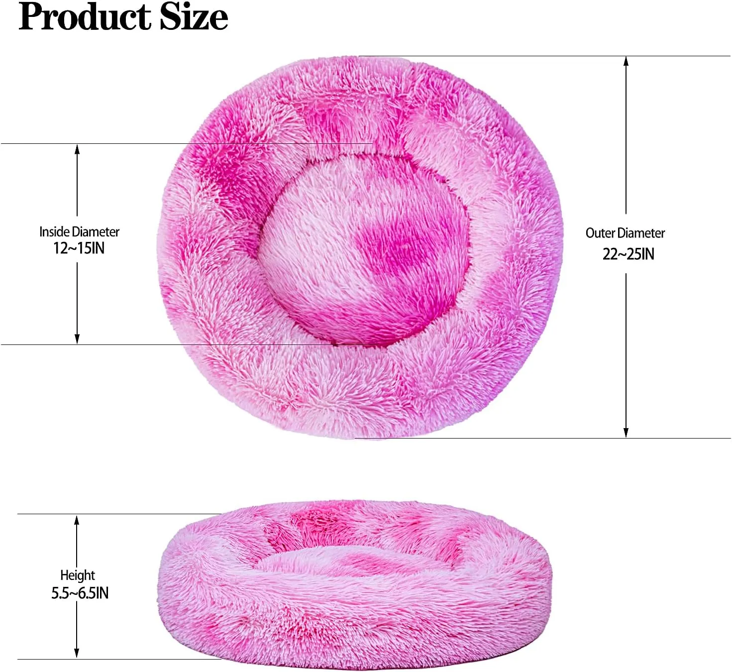 Calming Dog Bed for Small Medium Dogs Cats, 23'' Round Anti-Anxiety Warm Fluffy Plush Faux Fur Bed, Soft Anti-Slip Donut Washable Pet Bed, Fits up to 30 lbs Pets