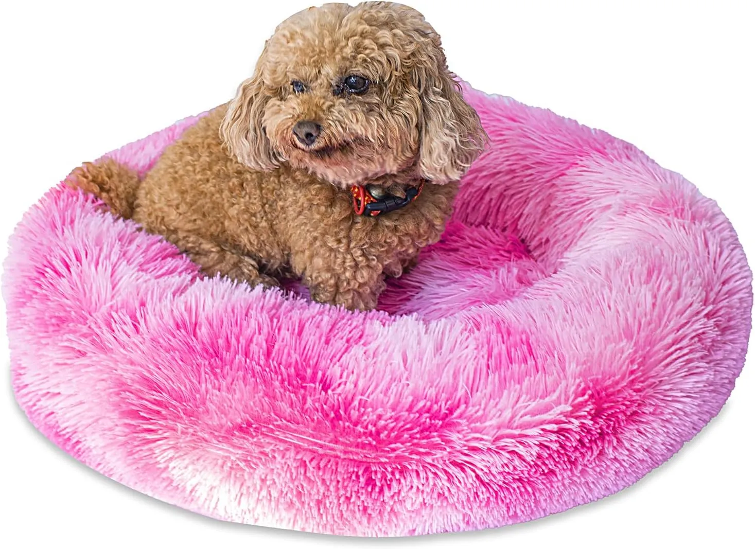 Calming Dog Bed for Small Medium Dogs Cats, 23'' Round Anti-Anxiety Warm Fluffy Plush Faux Fur Bed, Soft Anti-Slip Donut Washable Pet Bed, Fits up to 30 lbs Pets