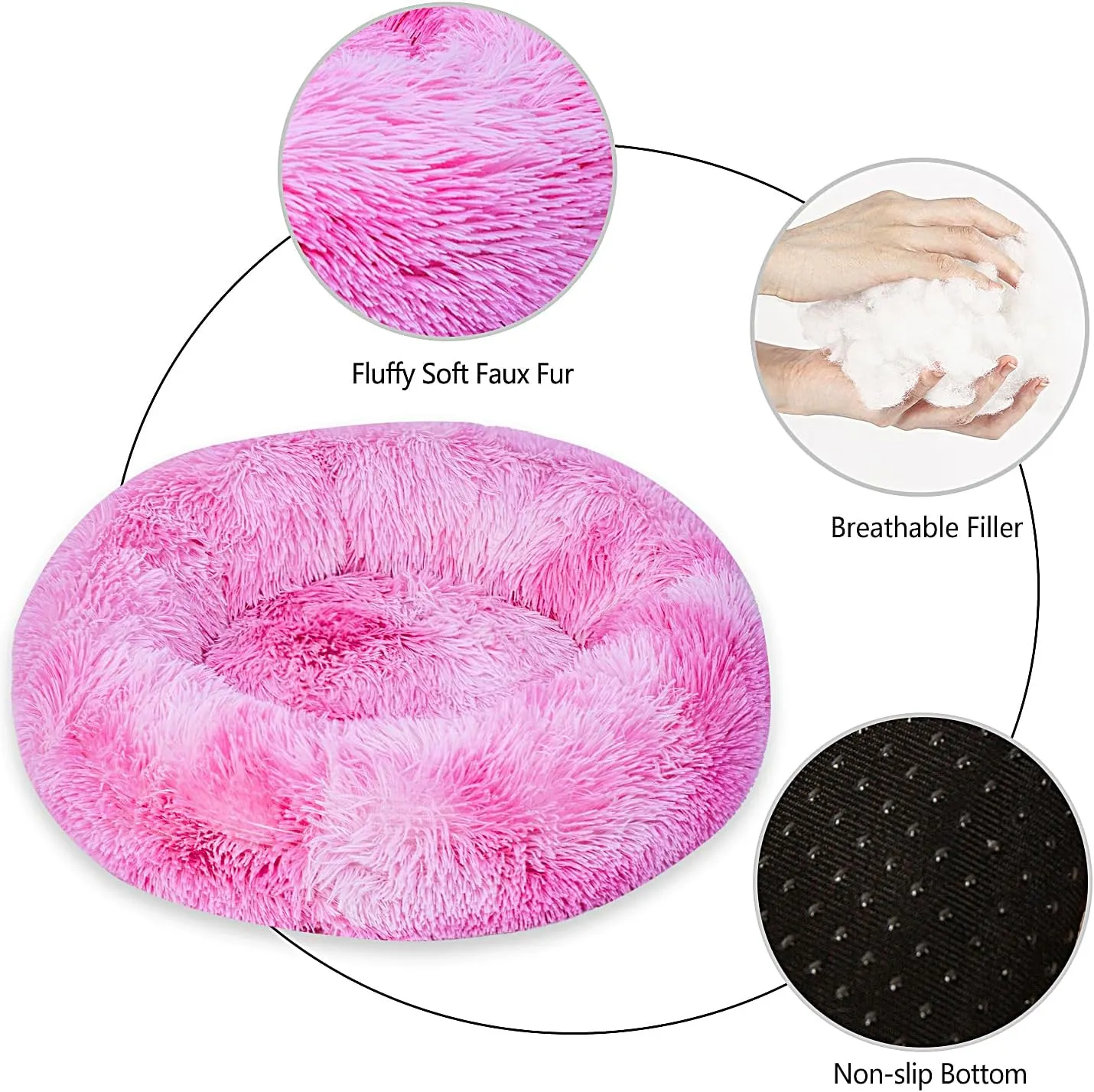 Calming Dog Bed for Small Medium Dogs Cats, 23'' Round Anti-Anxiety Warm Fluffy Plush Faux Fur Bed, Soft Anti-Slip Donut Washable Pet Bed, Fits up to 30 lbs Pets
