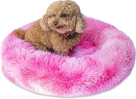 Calming Dog Bed for Small Medium Dogs Cats, 23'' Round Anti-Anxiety Warm Fluffy Plush Faux Fur Bed, Soft Anti-Slip Donut Washable Pet Bed, Fits up to 30 lbs Pets