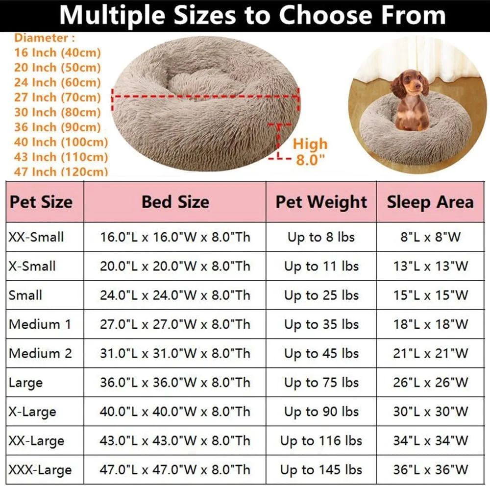 Calming Small Dog Bed Cat Bed, 16 Inch Anti-Anxiety Donut Cuddler Warming Cozy Soft Round Bed, Fluffy Faux Fur Plush Dog Cat Cushion Bed for Small Medium Dogs and Cats, Dark Blue