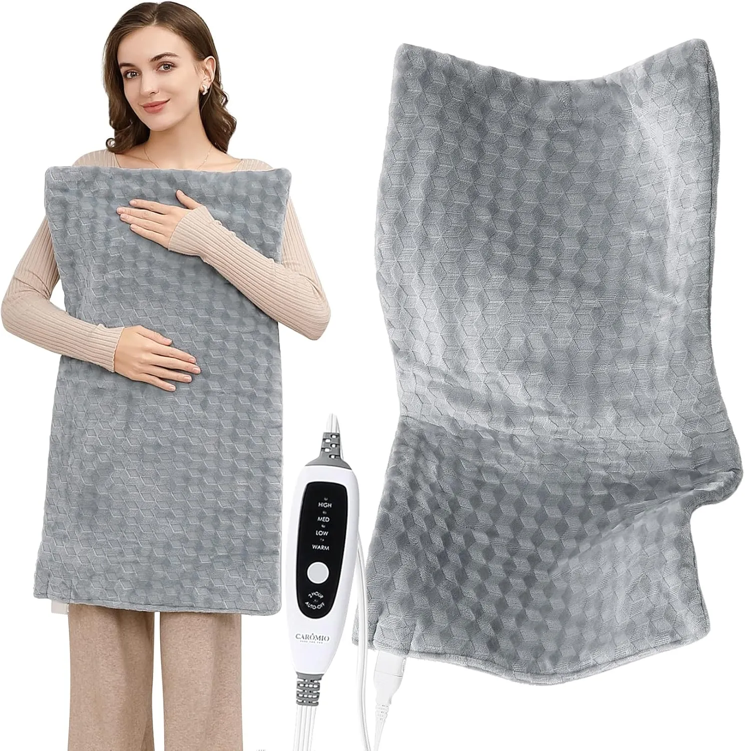CAROMIO Heating Pad for Back Pain Cramps Relief Extra Large 33"x17" Electric Heating Pad 4 Temperature Settings-2 Hours Auto Shut Off-Moist Heat Dry Therapy,Heat Pad for Shoulder Machine Washable