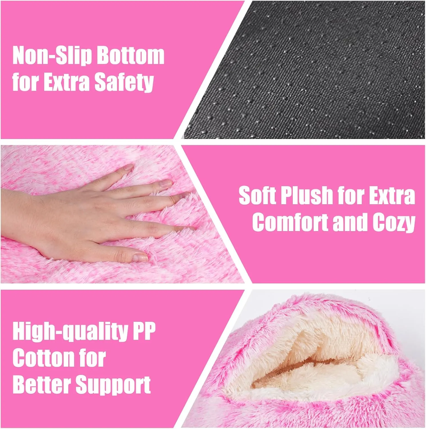 Cat & Dog Bed - Covered Cave, Soft Plush Donut Calming Pet Bed for Cats & Small Dogs, Washable with Non-Slip Bottom - 16inch