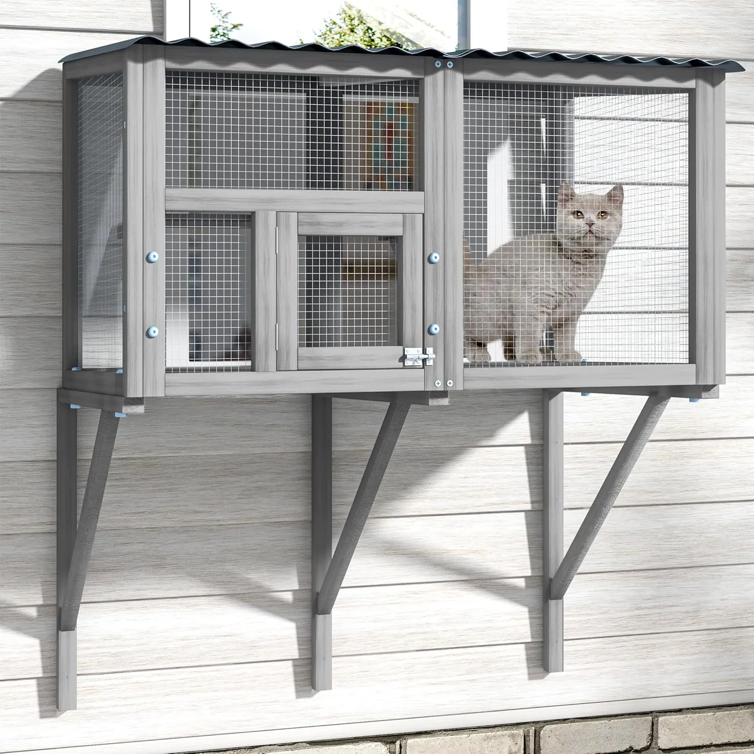 Cat Catio,Window Box Enclosure,Cat Window Perch Large,Universal Wooden Small Pet Perch Wooden Window House,All-Weather Use Safely and Enjoying Air