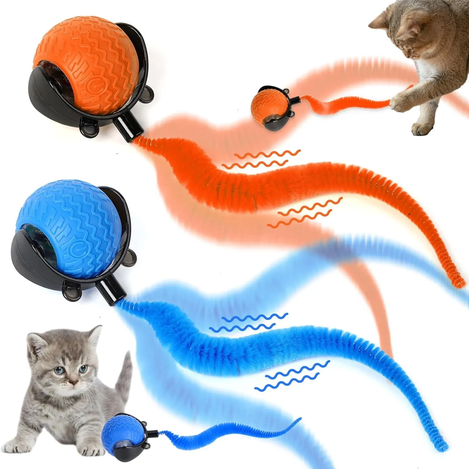 Cat Toy, 2025 New Smart Interactive Cat Toy Ball, Automatic Moving Ball for Cat Dog Toys (Orange Blue)