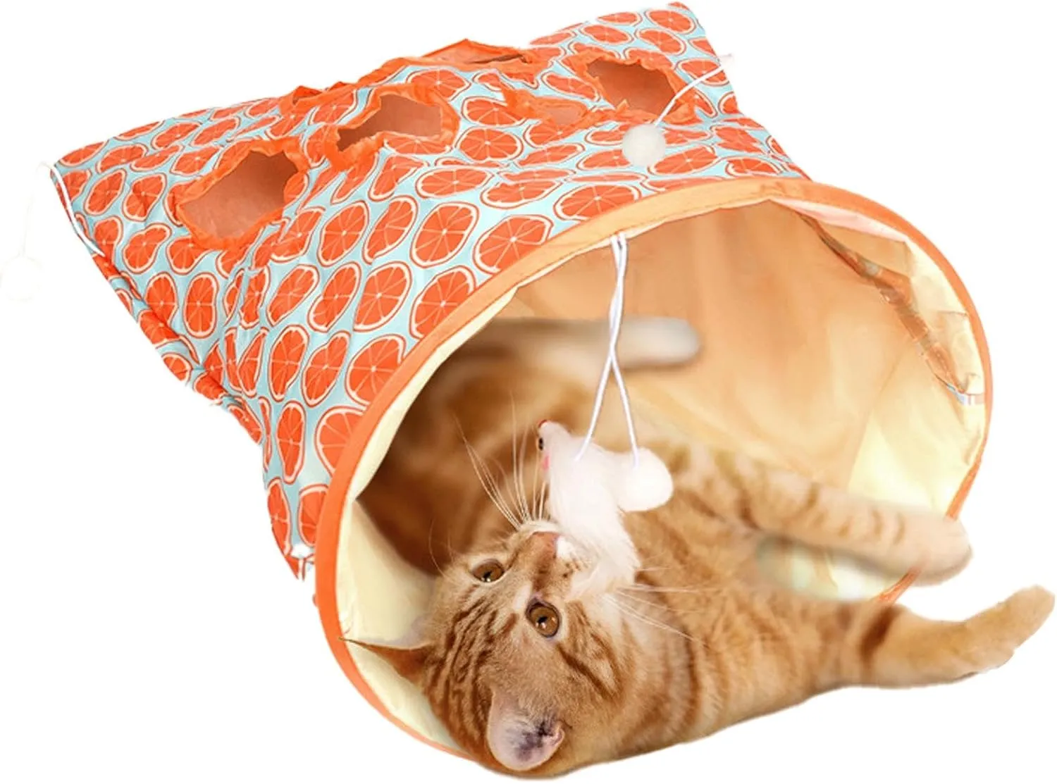 Cat Tunnel Bag for Indoor Cats, Crinkle Bag Toy Cat & Hamsters Play Tunnel Toy, Pet Collapsible Tunnel Crinkle Sack Bag with 1 Little Mouse & Toy Ball Cat Drill Sleeping Bag(Orange)