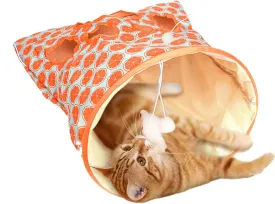 Cat Tunnel Bag for Indoor Cats, Crinkle Bag Toy Cat & Hamsters Play Tunnel Toy, Pet Collapsible Tunnel Crinkle Sack Bag with 1 Little Mouse & Toy Ball Cat Drill Sleeping Bag(Orange)