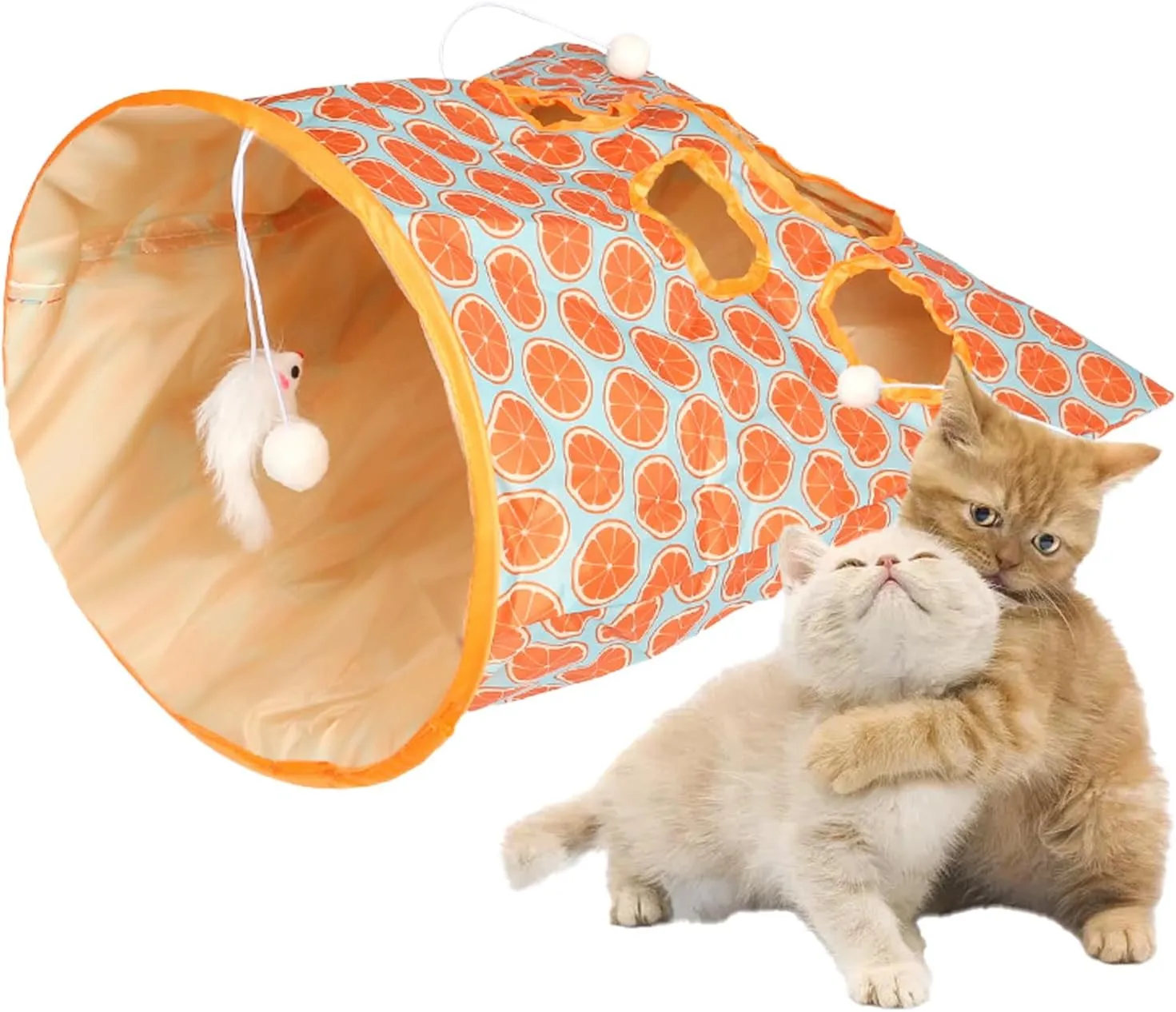 Cat Tunnel Bag for Indoor Cats, Crinkle Bag Toy Cat & Hamsters Play Tunnel Toy, Pet Collapsible Tunnel Crinkle Sack Bag with 1 Little Mouse & Toy Ball Cat Drill Sleeping Bag(Orange)