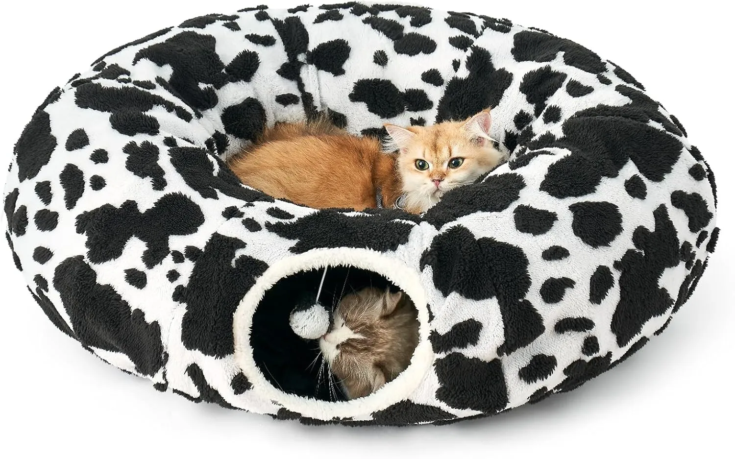 Cat Tunnel Bed for Indoor Cats, Foldable Cute Cat Donut Tunnel with Washable Cushion, Kitten Toys for Indoor Cats Puppy/Rabbit, Black&White