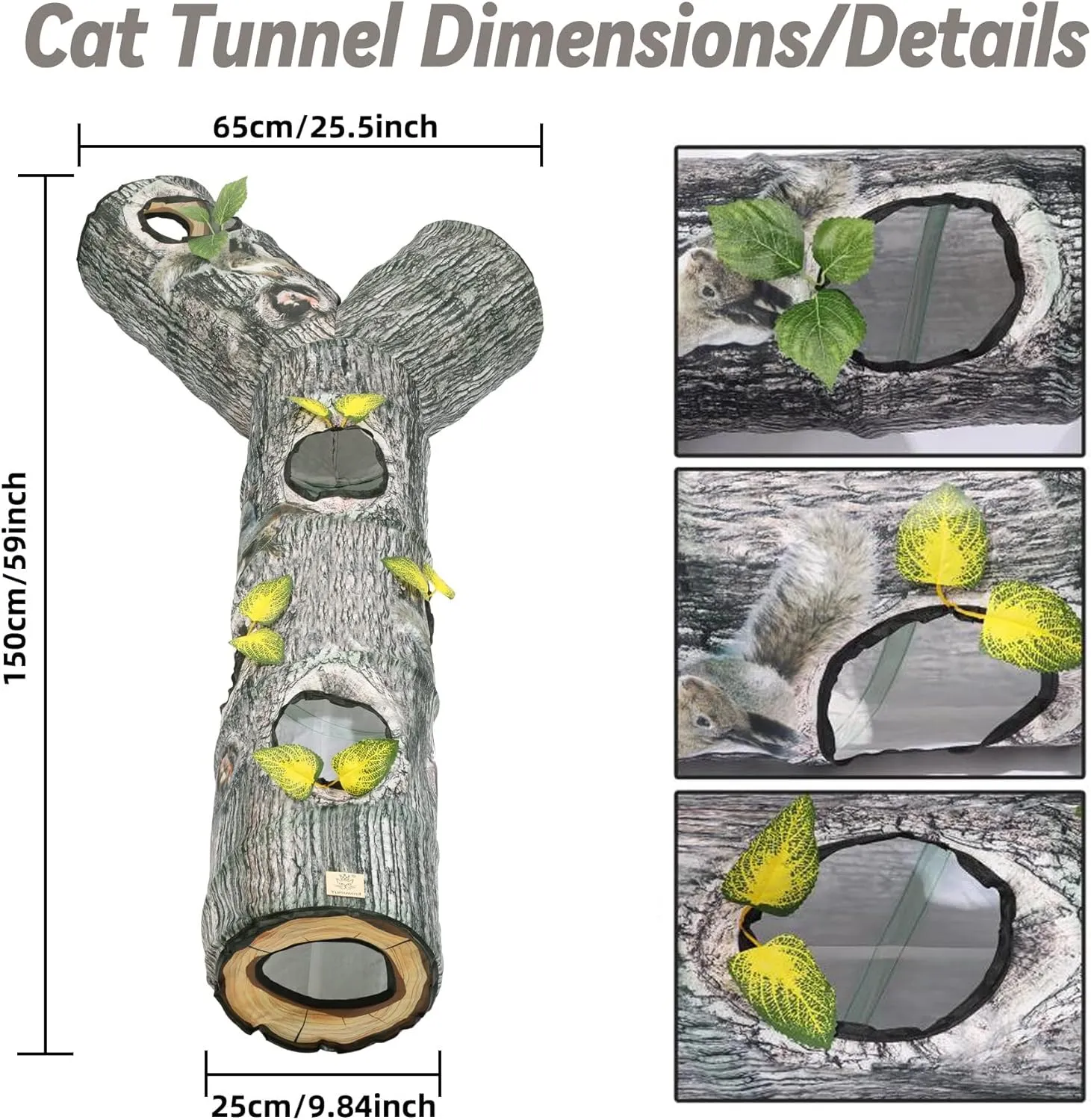 Cat Tunnel,3 Way Cat Toys,Cat Tunnels for Indoor, Cat Maze for Kitty, Puppy, Kitten, and Rabbit to Chase and Play, Collapsible Tube, Easy to Store Tube Toys,L59,Tree Designs Tunnel for Cats