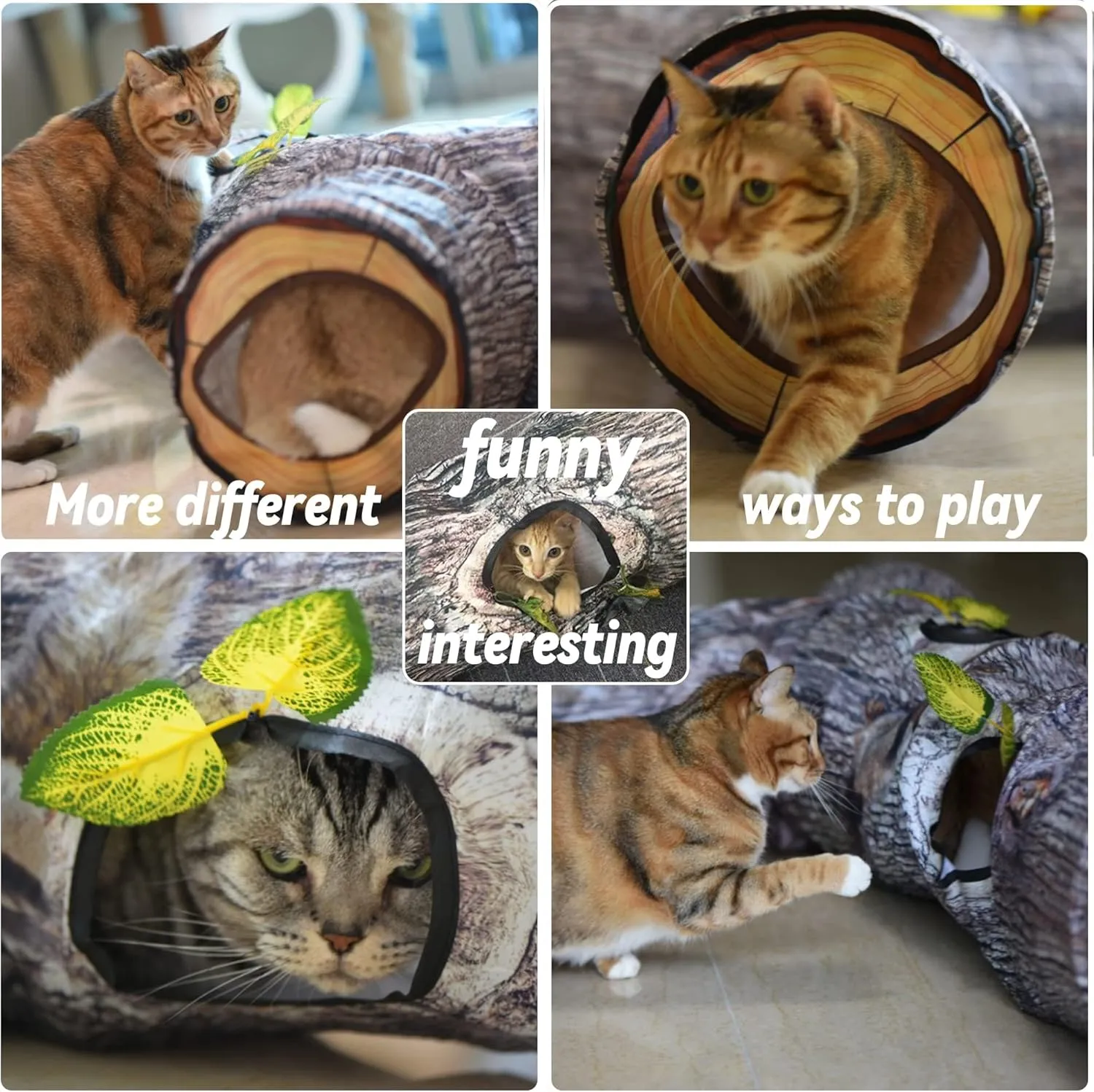 Cat Tunnel,3 Way Cat Toys,Cat Tunnels for Indoor, Cat Maze for Kitty, Puppy, Kitten, and Rabbit to Chase and Play, Collapsible Tube, Easy to Store Tube Toys,L59,Tree Designs Tunnel for Cats