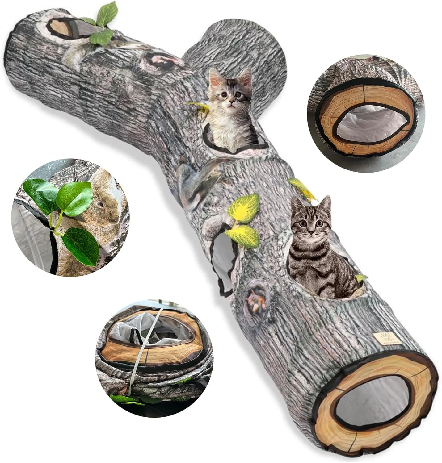 Cat Tunnel,3 Way Cat Toys,Cat Tunnels for Indoor, Cat Maze for Kitty, Puppy, Kitten, and Rabbit to Chase and Play, Collapsible Tube, Easy to Store Tube Toys,L59,Tree Designs Tunnel for Cats