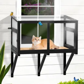 Cat Window Box Catio Outdoor Cat Enclosure Perch with Bug Proof Wire Mesh Window Catio Side Door for Cats Sunbathing, Napping, Overlooking