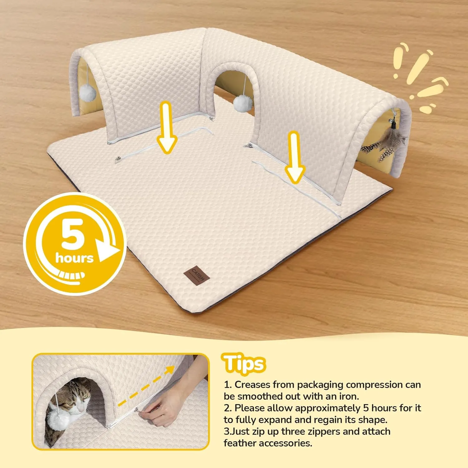 CATISM Cat Tunnel, Cat Carpet Tunnel, Cat Tunnels for Indoor Cats, Cat Tunnel Rug, Detachable Cat Tunnel, Cat Bed Tunnel, Cat Tunnel for Cats