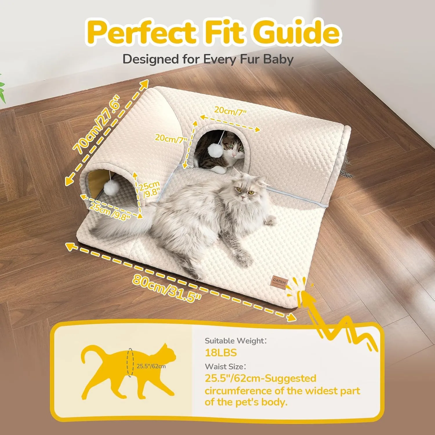 CATISM Cat Tunnel, Cat Carpet Tunnel, Cat Tunnels for Indoor Cats, Cat Tunnel Rug, Detachable Cat Tunnel, Cat Bed Tunnel, Cat Tunnel for Cats