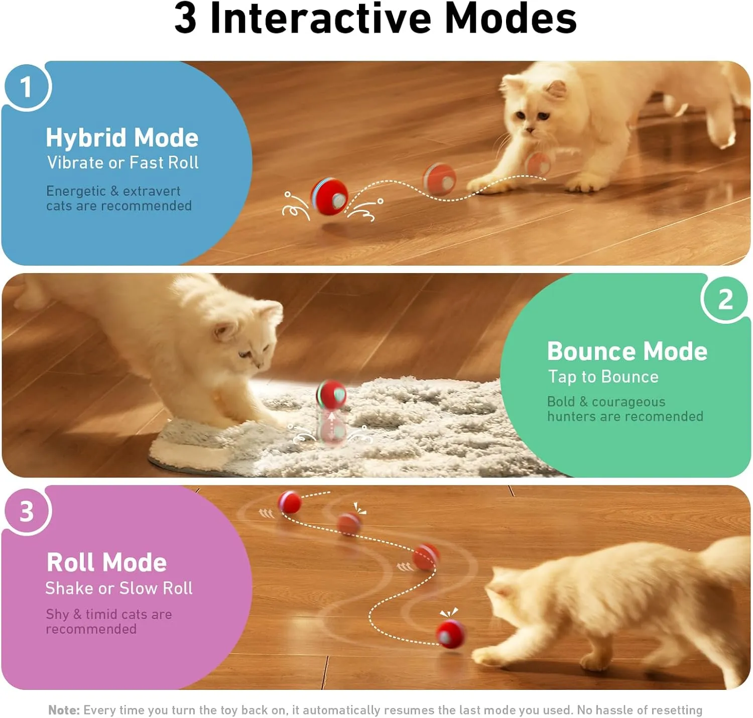 Cheerble Interactive Cat Ball Toy, Wicked Ball M3, Automatic Moving Smart Anti-Depression Pet Toy Fun Gift with Light