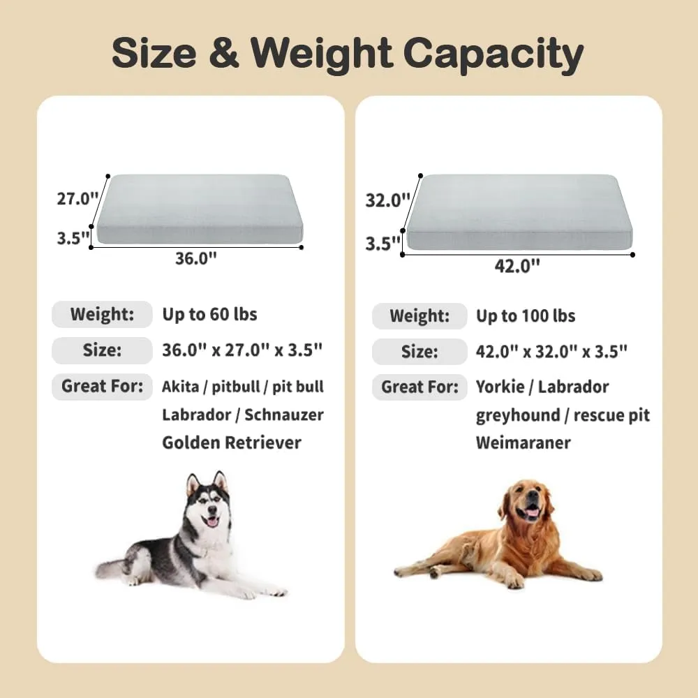 Chew Proof Orthopedic Dog Bed for Large Dogs - Durable Indestructible Pet Bed with Waterproof & Anti-Slip Design, Easy Clean Washable Cover, Large Crate Pad, 36" 27"3.5", Gray