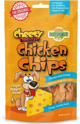 Chip's Naturals Cheesy Flavored Doggie Chicken Chips - Small 4 oz Natural High Protein Low Calorie Dog Treats, Grain Free Gluten Free USDA Inspected & Approved Chicken Treat for Dogs, Pet Supplies