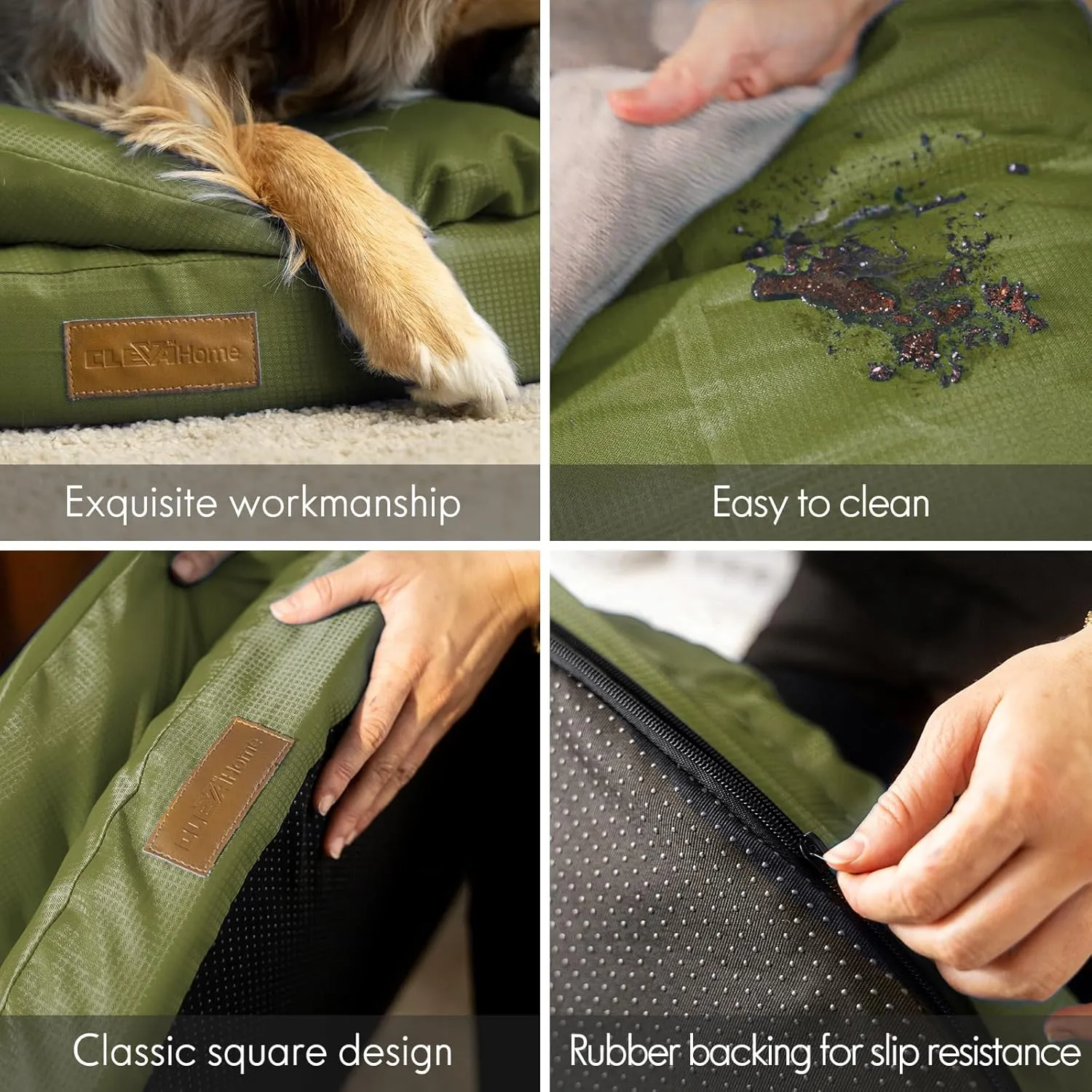 ClevaHome Orthopedic Dog Bed for Large Dogs, Dual Layer Water Repellent Round Pet Bed with Washable Cover Nonslip Bottom (Olive Branch)