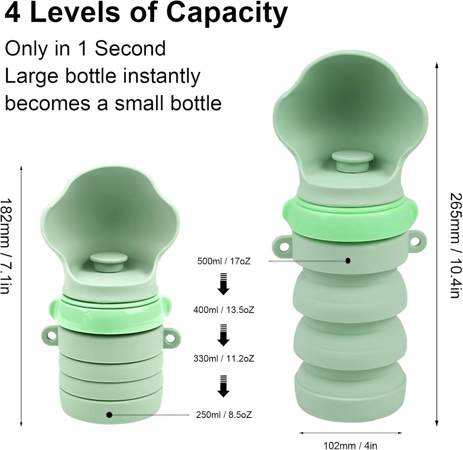 Collapsible Silicone Dog Water Bottne,17oZ Leak-Proof Pet Travel Squeeze Bottles for Travel,Hiking Camping Trip Accessories(Green)