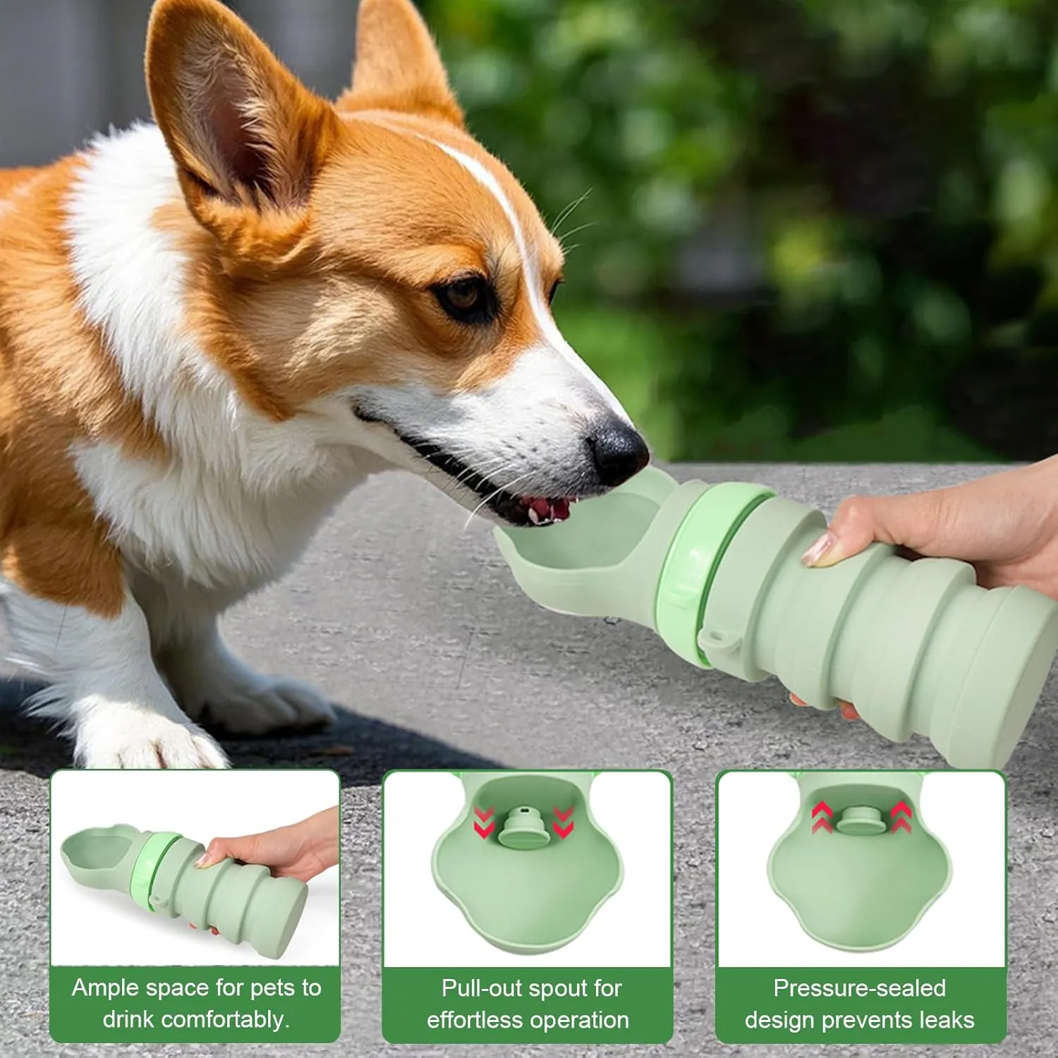 Collapsible Silicone Dog Water Bottne,17oZ Leak-Proof Pet Travel Squeeze Bottles for Travel,Hiking Camping Trip Accessories(Green)