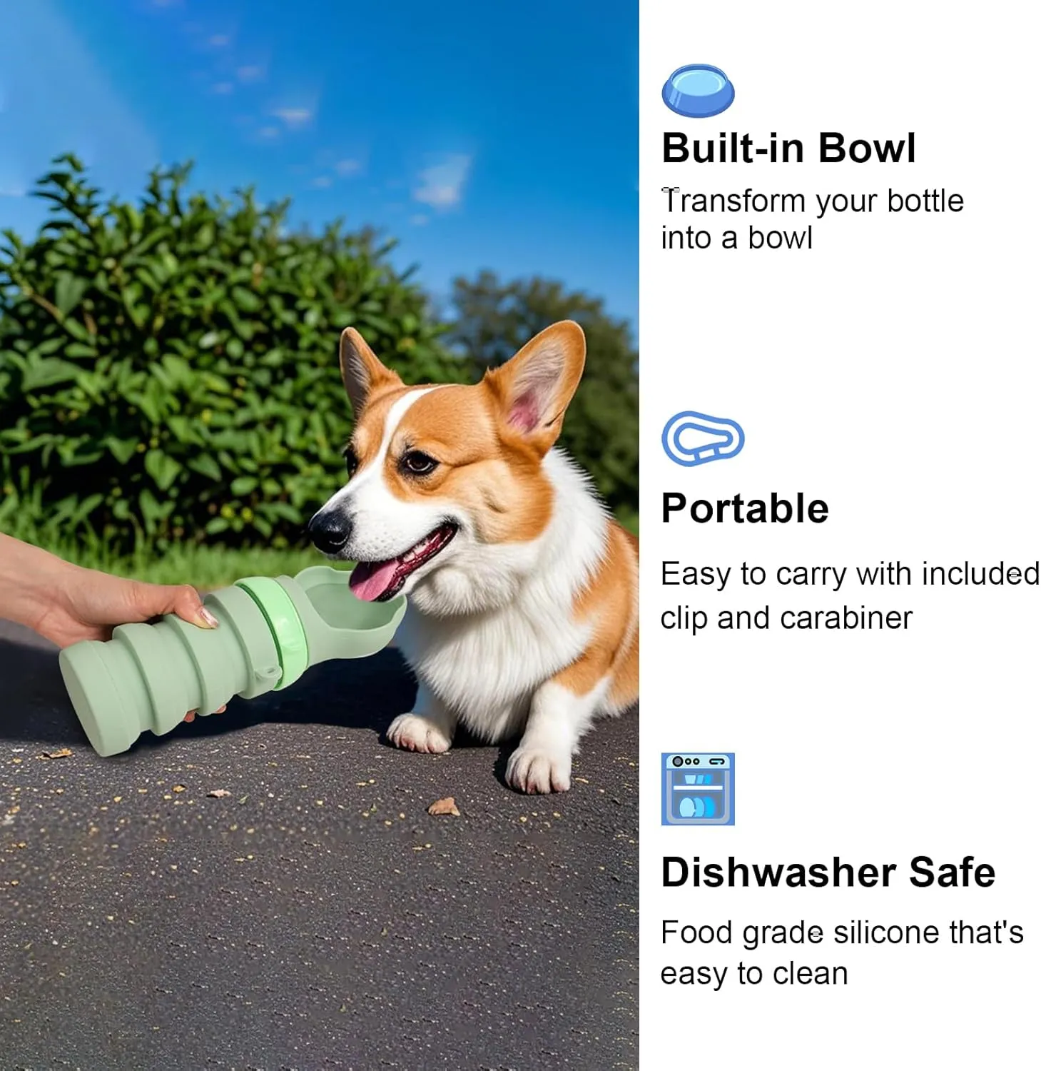Collapsible Silicone Dog Water Bottne,17oZ Leak-Proof Pet Travel Squeeze Bottles for Travel,Hiking Camping Trip Accessories(Green)