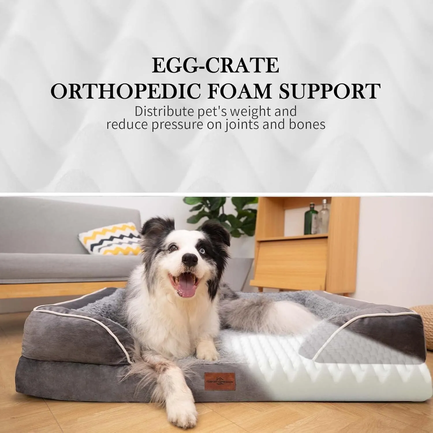 Comfort Expression Waterproof Orthopedic Foam Dog Beds for Extra Large Dogs Durable Dog Sofa The Pet Bed Washable Removable Cover with Zipper and Non-Slip Bottom Bolster