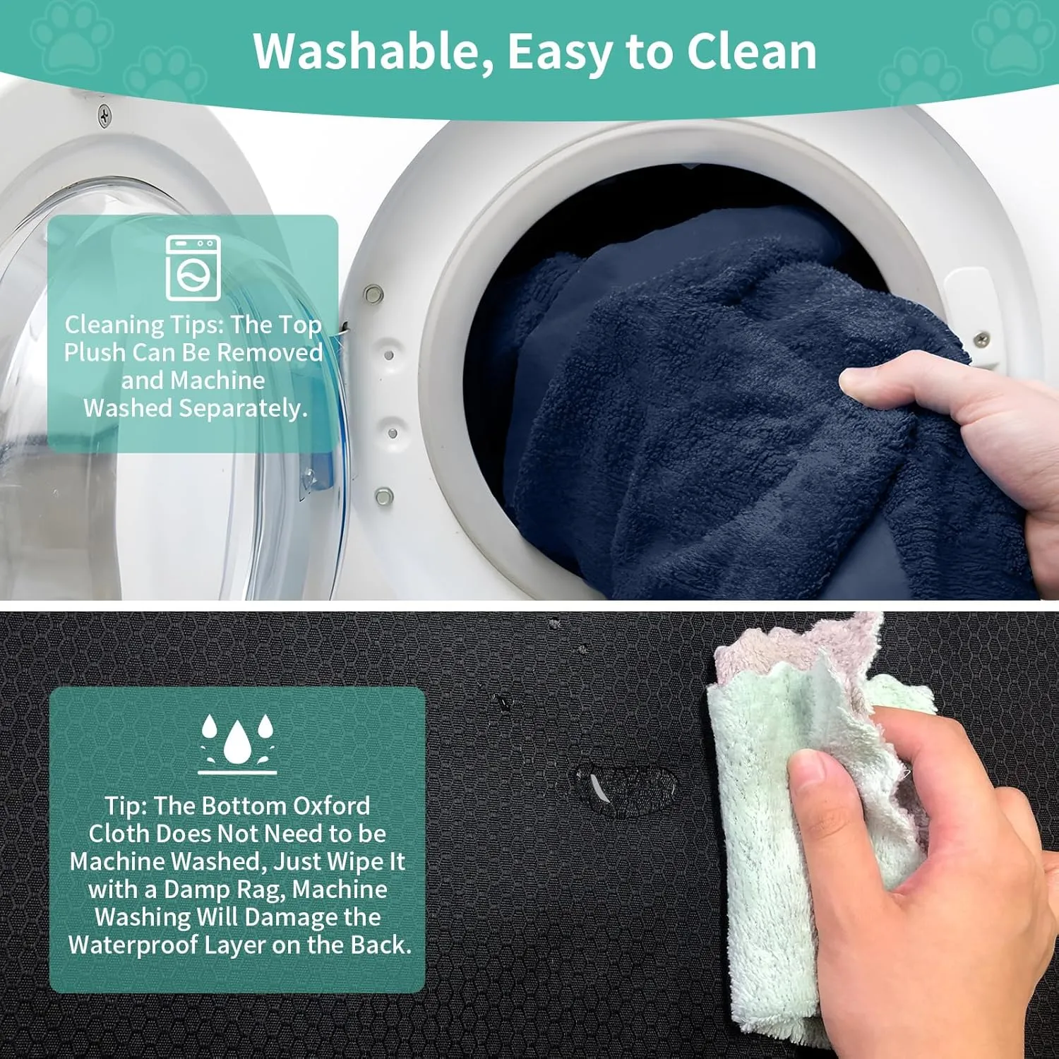 COSHNIBI Dog Bed Covers Replacement Washable,Waterproof Bed Covers Soft Plush Replacement with Zipper & Removable for Dog/Cat 44''Lx32''Wx4''H-Navy Blue