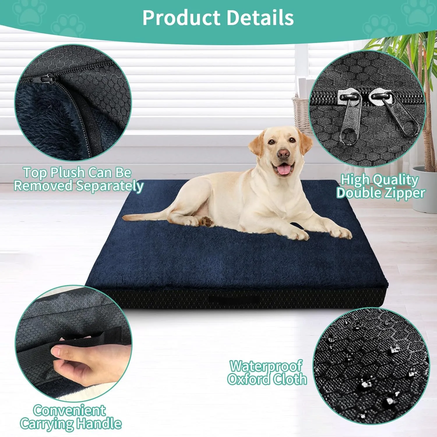 COSHNIBI Dog Bed Covers Replacement Washable,Waterproof Bed Covers Soft Plush Replacement with Zipper & Removable for Dog/Cat 44''Lx32''Wx4''H-Navy Blue