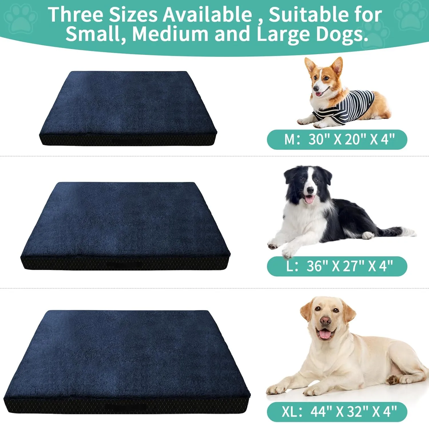 COSHNIBI Dog Bed Covers Replacement Washable,Waterproof Bed Covers Soft Plush Replacement with Zipper & Removable for Dog/Cat 44''Lx32''Wx4''H-Navy Blue