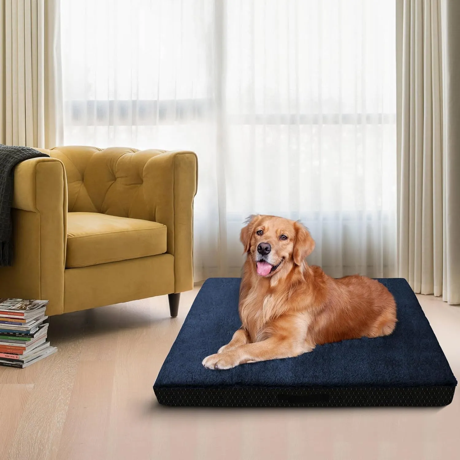 COSHNIBI Dog Bed Covers Replacement Washable,Waterproof Bed Covers Soft Plush Replacement with Zipper & Removable for Dog/Cat 44''Lx32''Wx4''H-Navy Blue