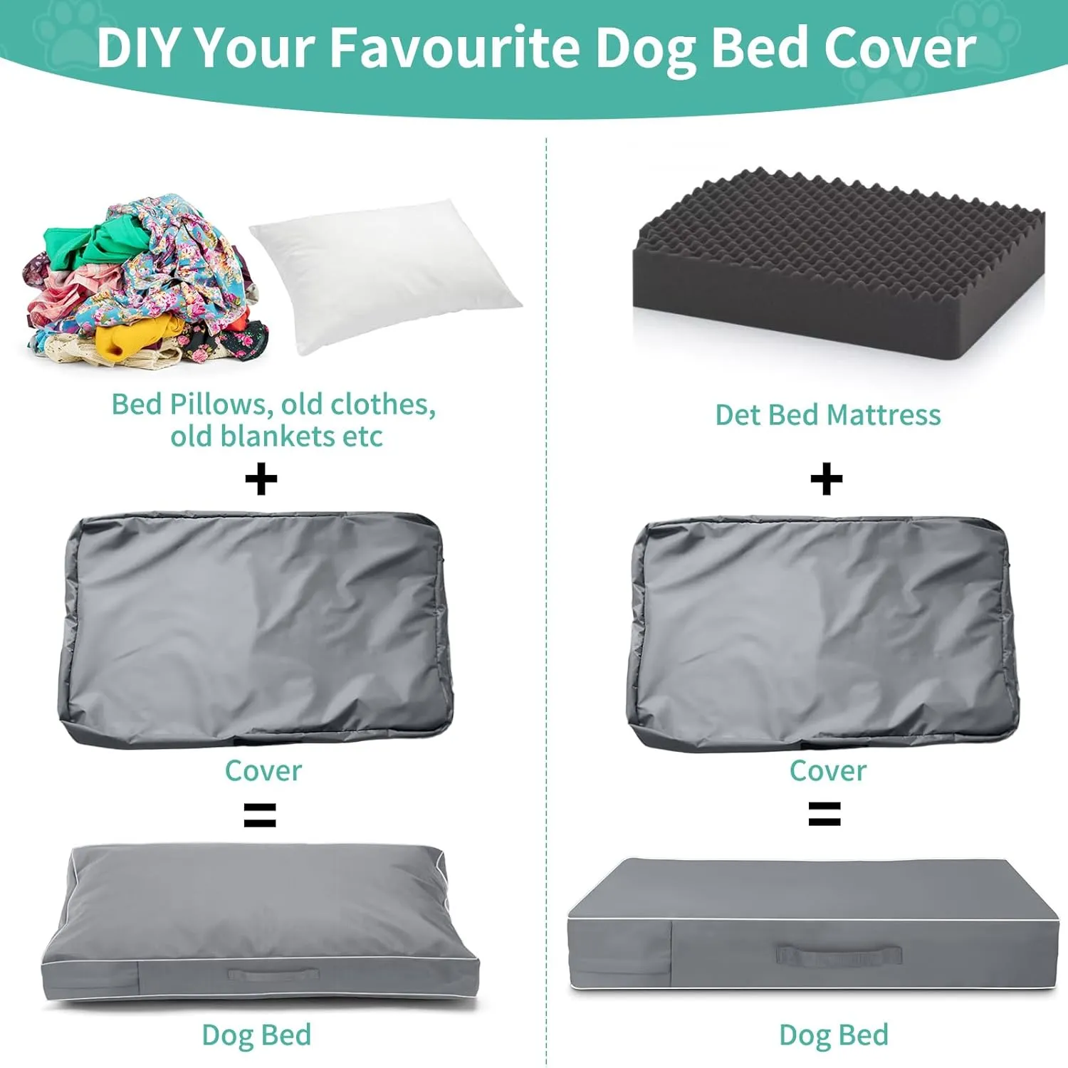 COSHNIBI Dog Bed Covers Replacement Washable,Waterproof Dog Bed Cover with Zip and Carry Handle for Dog/Cat 44''Lx32''Wx4''H-Grey