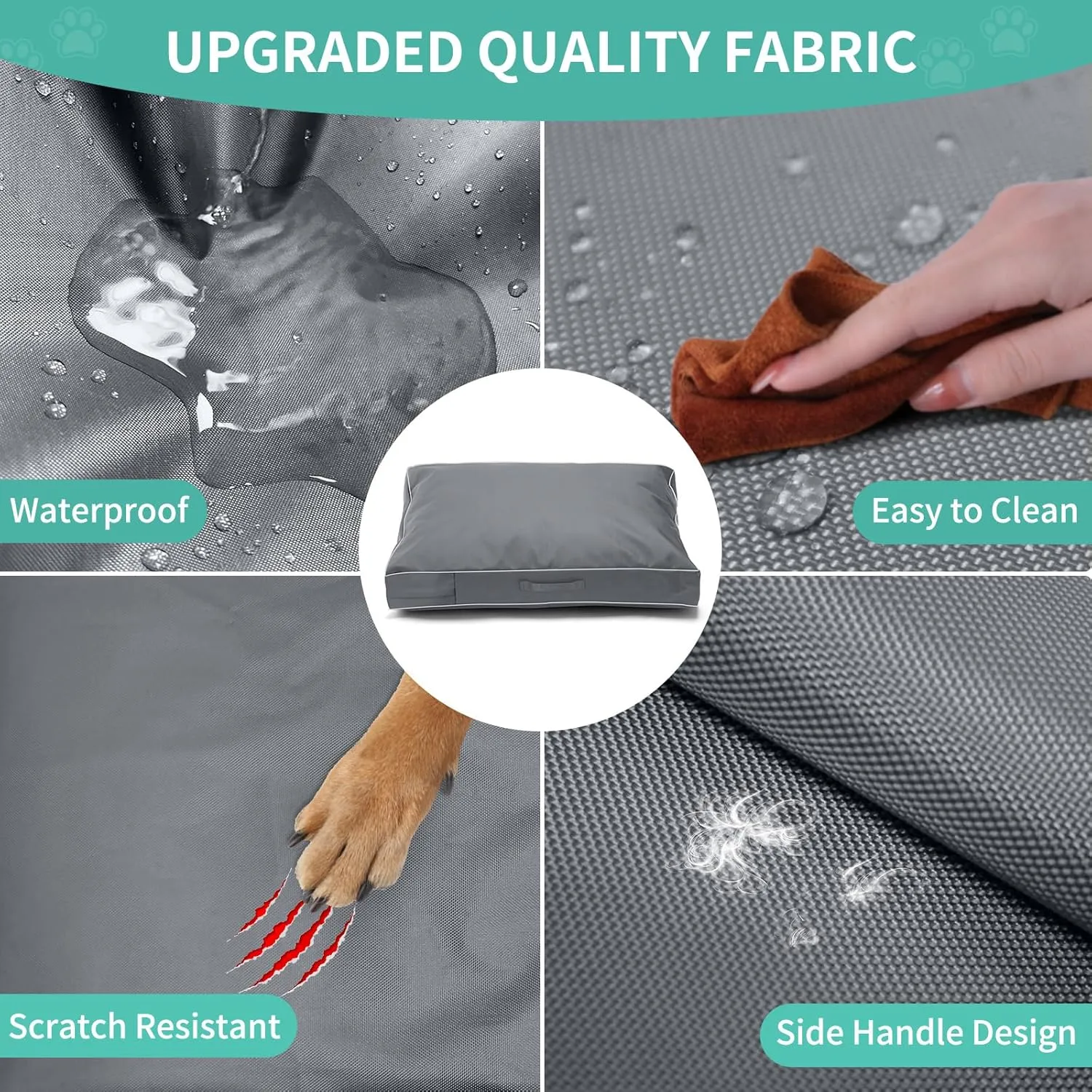 COSHNIBI Dog Bed Covers Replacement Washable,Waterproof Dog Bed Cover with Zip and Carry Handle for Dog/Cat 44''Lx32''Wx4''H-Grey