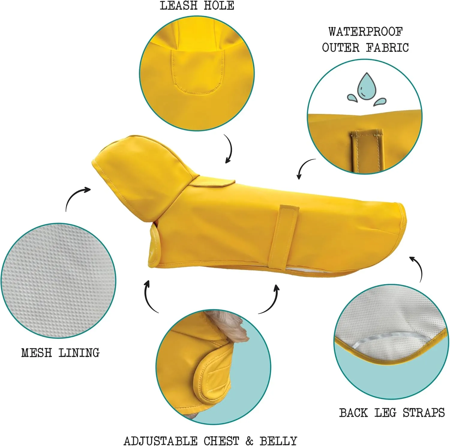 Dachshund Raincoat, Long Dog Coat, Sausage Dog Rain Jacket, Doxie Rain Jacket (Small, Classic Yellow)
