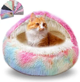Dazzle Calming Dog & Cat Cave Bed with Washable, Anti-Slip Faux Fur Cover, Comfortable Warming Pet Bed for Small Medium Pets (24 * 24 inch)