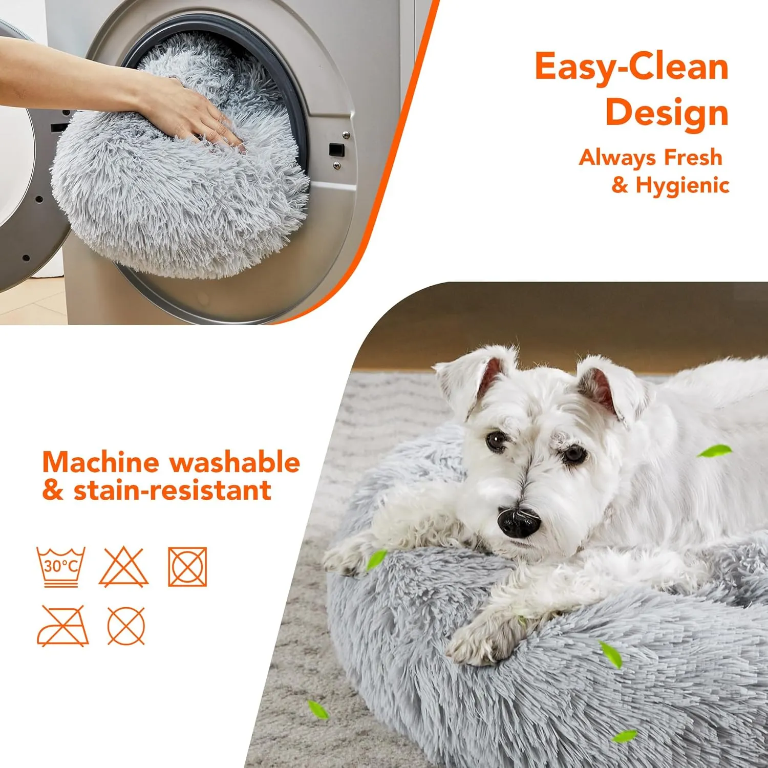 Deconovo Calming Dog Bed for Medium Dogs - Donut Washable Medium Pet Bed, 30 inches Anti-Slip Round Fluffy Plush Faux Fur Cat Bed, Anti-Anxiety Luxury Warming Cozy Soft Pet Puppy Bed, Light Grey