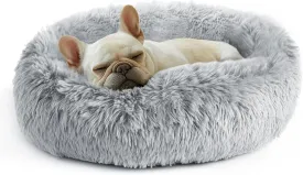 Deconovo Calming Dog Bed for Medium Dogs - Donut Washable Medium Pet Bed, 30 inches Anti-Slip Round Fluffy Plush Faux Fur Cat Bed, Anti-Anxiety Luxury Warming Cozy Soft Pet Puppy Bed, Light Grey