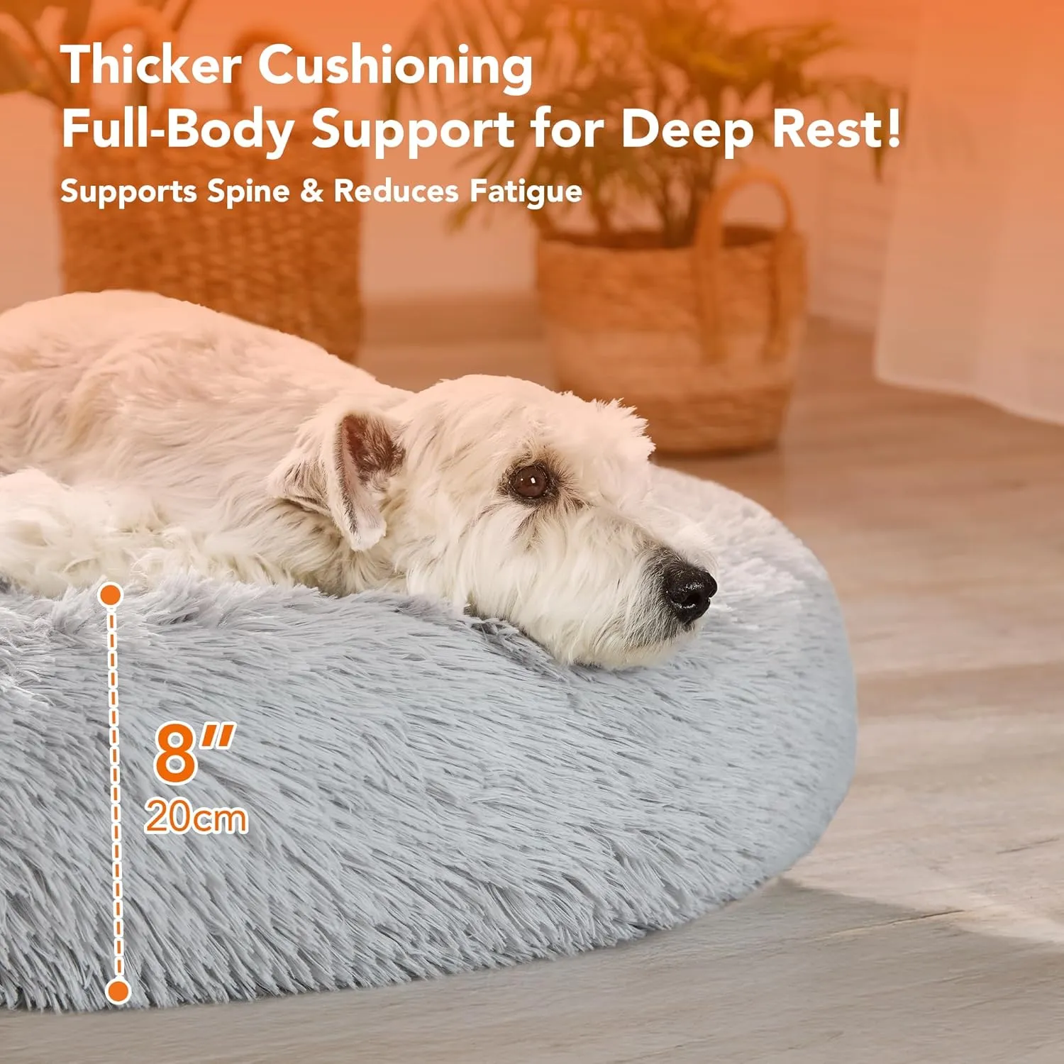 Deconovo Calming Dog Bed for Medium Dogs - Donut Washable Medium Pet Bed, 30 inches Anti-Slip Round Fluffy Plush Faux Fur Cat Bed, Anti-Anxiety Luxury Warming Cozy Soft Pet Puppy Bed, Light Grey