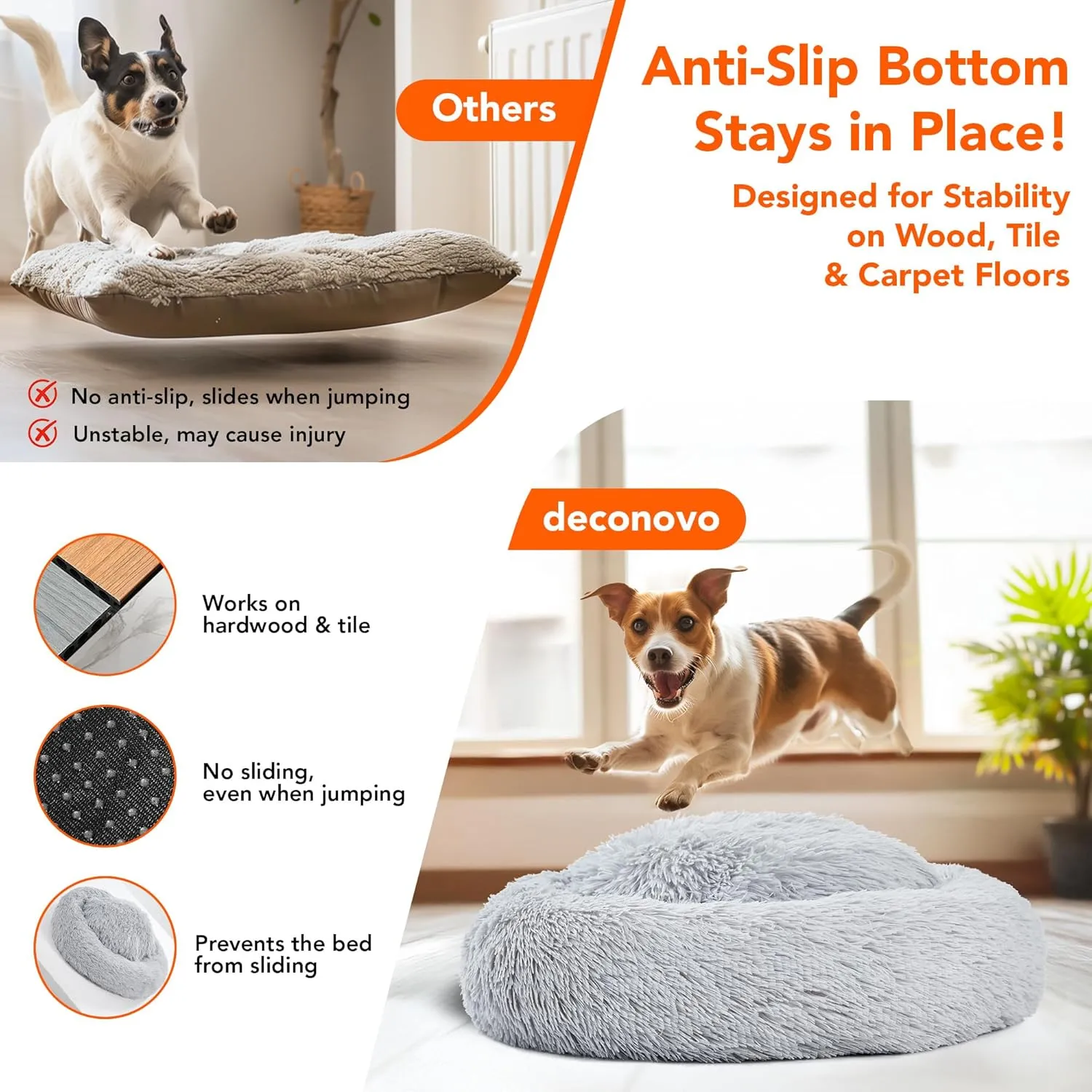 Deconovo Calming Dog Bed for Medium Dogs - Donut Washable Medium Pet Bed, 30 inches Anti-Slip Round Fluffy Plush Faux Fur Cat Bed, Anti-Anxiety Luxury Warming Cozy Soft Pet Puppy Bed, Light Grey